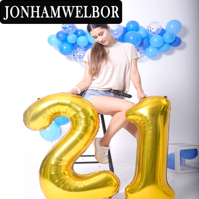 Jonhamwelbor 21 Number Balloons Gold Big Giant Jumbo Number 21 Foil Mylar Balloons for 12th or 21st Birthday Party Supplies 21 Anniversary Events Decorations - Image 4